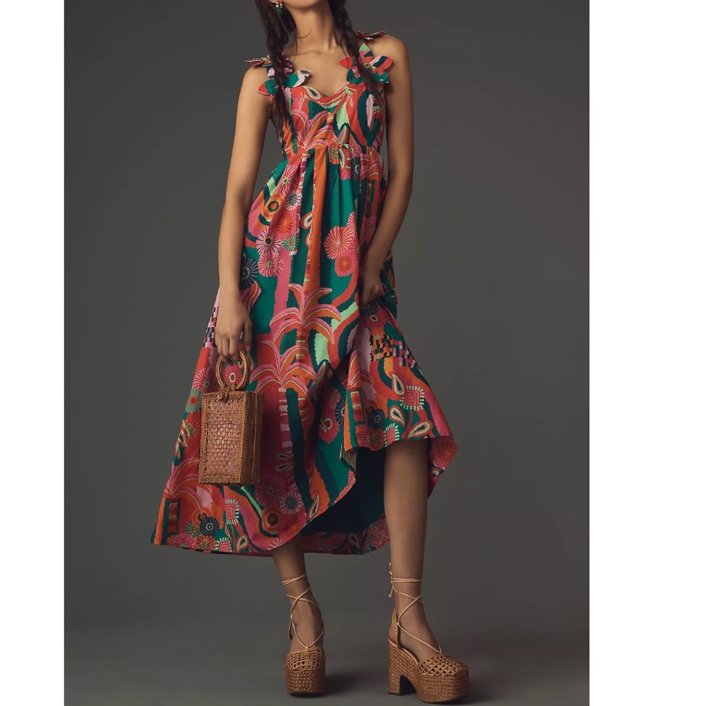 NWT | FARM Rio Pleated Palm Midi Dress | XS - Picture 1 of 13
